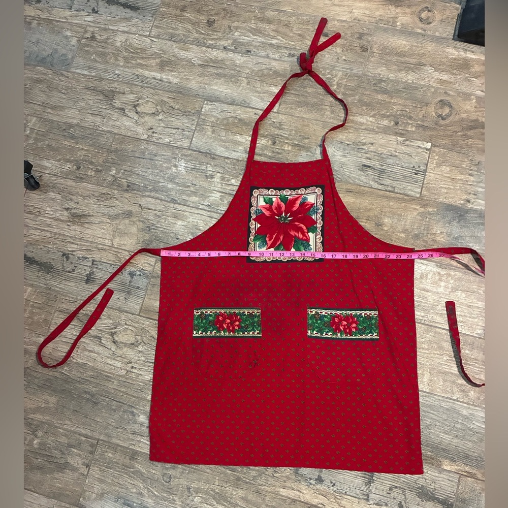Festive VTG Red Apron with Poinsettia Design